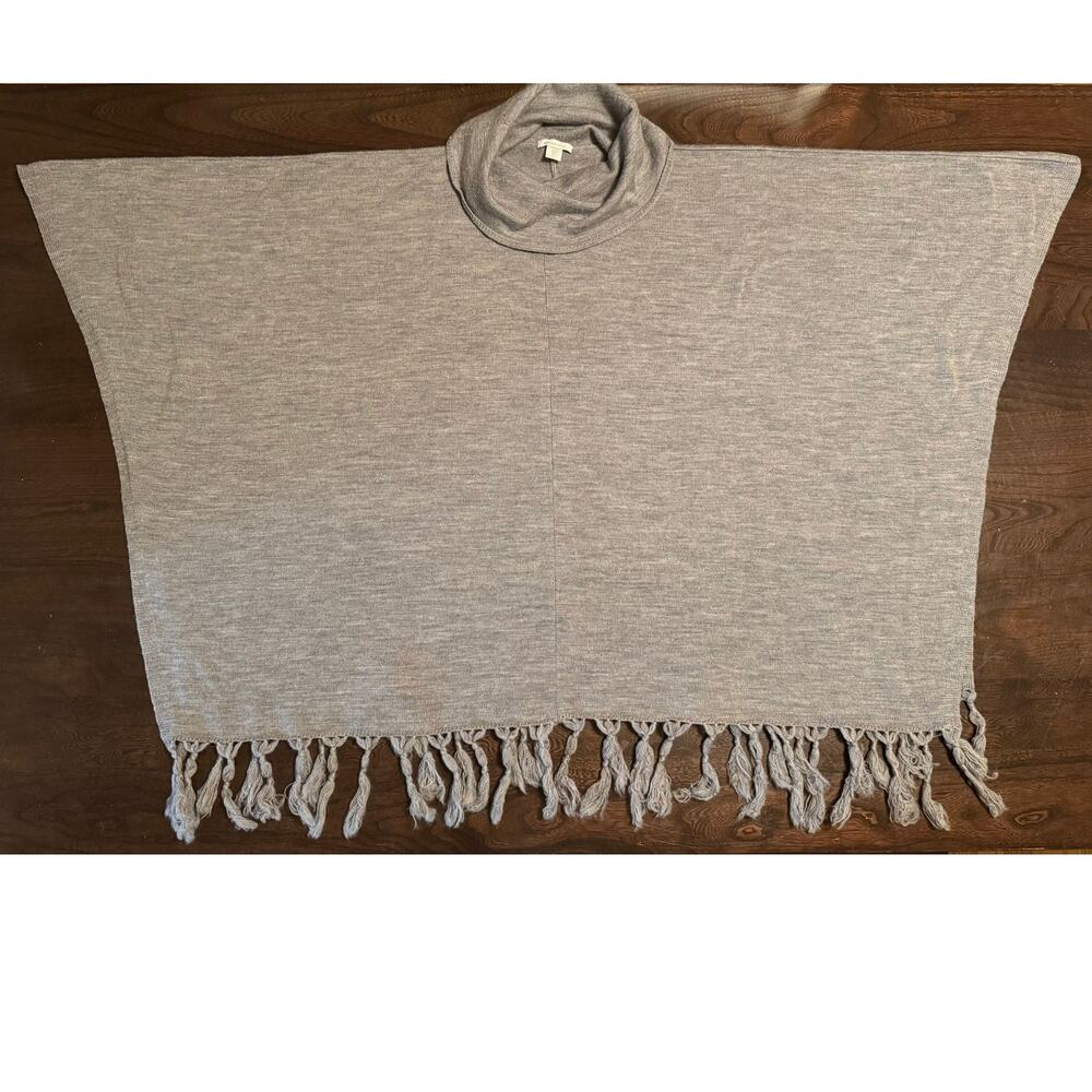 Wool Poncho Cowl Turtleneck Tassel Fringe Garnet Hill Western Boho Cozy Chic